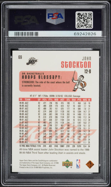 1999 Upper Deck Retro BkB Card # 69 John Stockton Utah Jazz HOF PSA 9 MINT (MGD2)