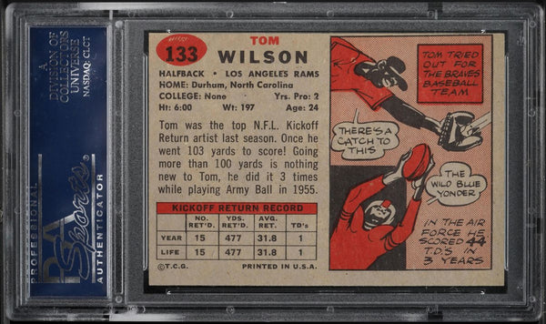 1957 Topps FB Card #133 Tom Wilson Los Angeles Rams ROOKIE RC SP PSA 7 NRMT (MGD2)