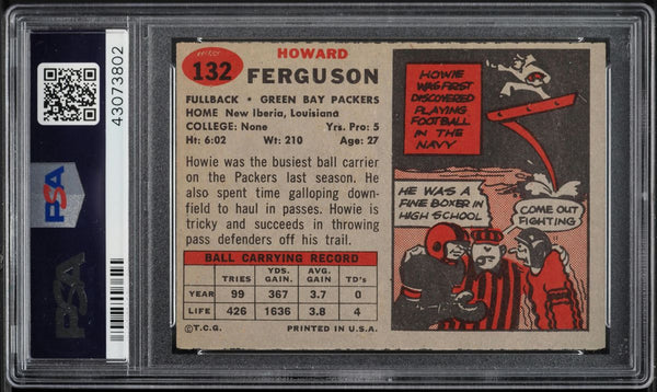1957 Topps FB Card #132 Howard Ferguson Green Bay Packers HOF SP PSA 7 NRMT (MGD2)