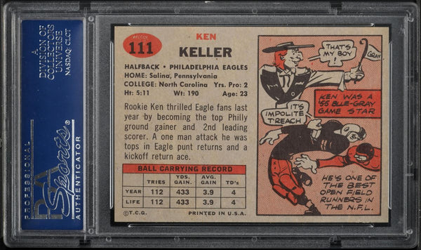 1957 Topps FB Card #111 Ken Keller Philadelphia Eagles ROOKIE RC PSA 7 NRMT (MGD2)