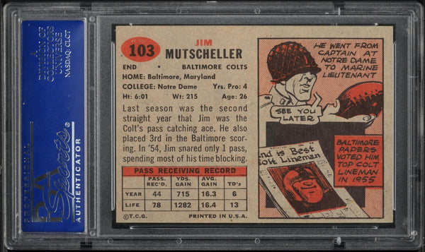 1957 Topps FB Card #103 Jim Mutscheller Baltimore Colts PSA 7 NRMT (MGD2)