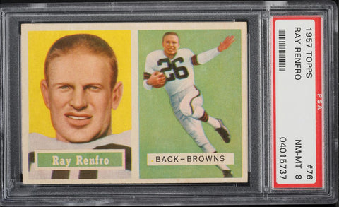 1957 Topps FB Card # 76 Ray Renfro Cleveland Browns PSA 8 NM-MT (MGD2)