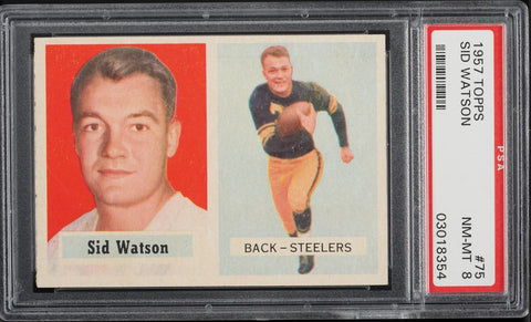 1957 Topps FB Card # 75 Sid Watson Pittsburgh Steelers HOF ROOKIE RC PSA 8 NM-MT (MGD2)