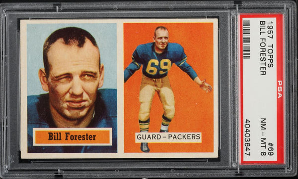 1957 Topps FB Card # 69 Bill Forester Green Bay Packers HOF PSA 8 NM-MT (MGD2)