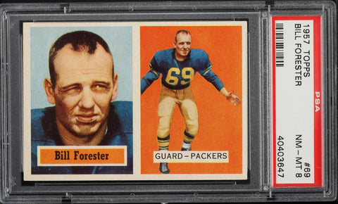 1957 Topps FB Card # 69 Bill Forester Green Bay Packers HOF PSA 8 NM-MT (MGD2)