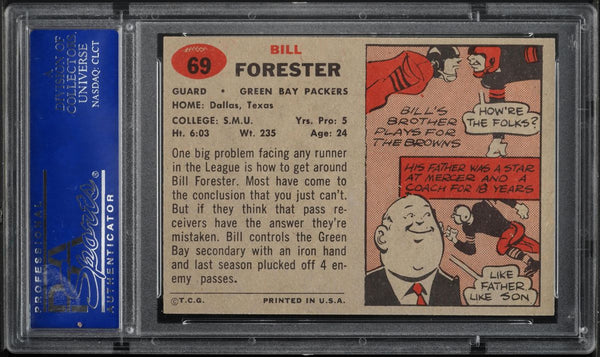 1957 Topps FB Card # 69 Bill Forester Green Bay Packers HOF PSA 8 NM-MT (MGD2)