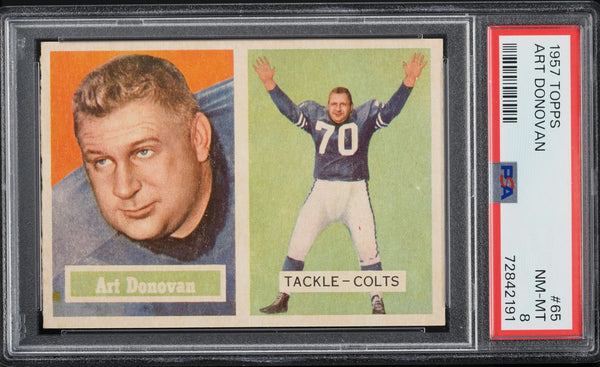 1957 Topps FB Card # 65 Art Donovan Baltimore Colts HOF PSA 8 NM-MT (MGD2)