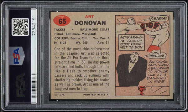 1957 Topps FB Card # 65 Art Donovan Baltimore Colts HOF PSA 8 NM-MT (MGD2)