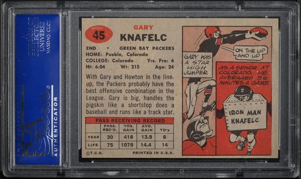 1957 Topps FB Card # 45 Gary Knafelc Green Bay Packers HOF PSA 8 NM-MT (MGD2)