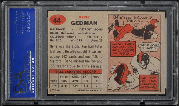 1957 Topps FB Card # 44 Gene Gedman Detroit Lions ROOKIE RC PSA 8 NM-MT (MGD2)