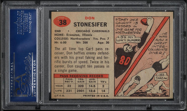 1957 Topps FB Card # 38 Don Stonesifer Chicago Cardinals PSA 8 NM-MT (MGD2)