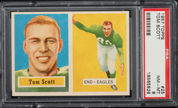 1957 Topps FB Card # 25 Tom Scott Philadelphia Eagles HOF PSA 8 NM-MT (MGD2)