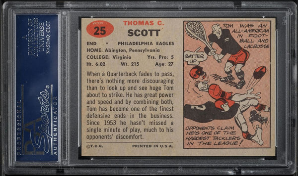 1957 Topps FB Card # 25 Tom Scott Philadelphia Eagles HOF PSA 8 NM-MT (MGD2)