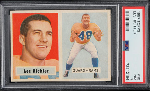 1957 Topps FB Card # 10 Les Richter Los Angeles Rams HOF PSA 7 NRMT (MGD2)