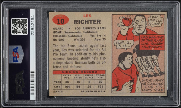 1957 Topps FB Card # 10 Les Richter Los Angeles Rams HOF PSA 7 NRMT (MGD2)