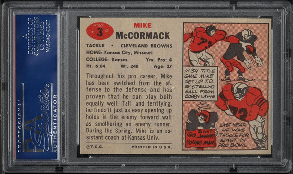 1957 Topps FB Card # 3 Mike McCormack Cleveland Browns HOF PSA 8 NM-MT (MGD2)