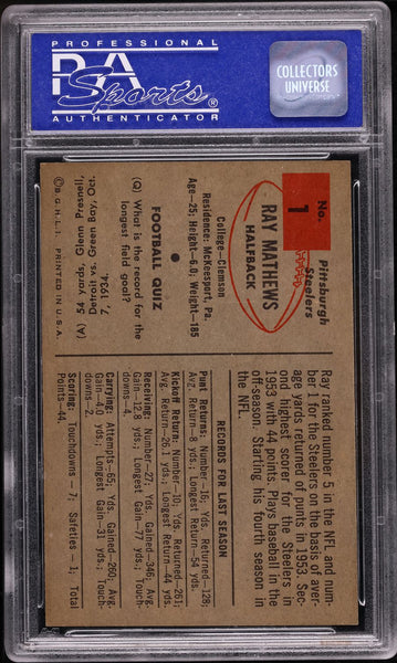 1954 Bowman FB Card # 1 Ray Mathews Pittsburgh Steelers HOF PSA 7 NRMT (MGD2)