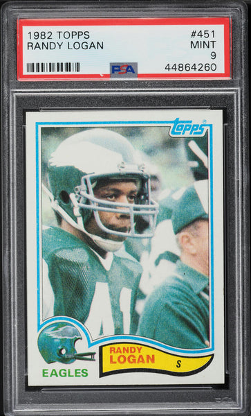 1982 Topps FB Card #451 Randy Logan Philadelphia Eagles PSA 9 MINT (MGD2)