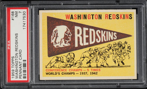 1959 Topps FB Card #168 Washington Redskins PENNANT CARD PSA 7 NRMT (MGD2)