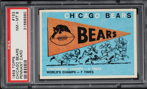 1959 Topps FB Card #153 Chicago Bears PENNANT CARD PSA 8 NM-MT (MGD2)