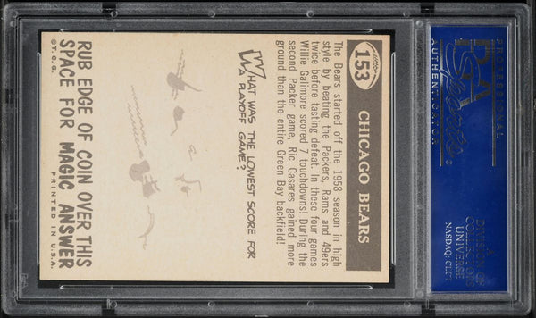 1959 Topps FB Card #153 Chicago Bears PENNANT CARD PSA 8 NM-MT (MGD2)