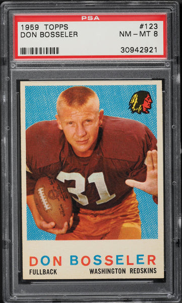 1959 Topps FB Card #123 Don Bosseler Pittsburgh Steelers HOF PSA 8 NM-MT (MGD2)