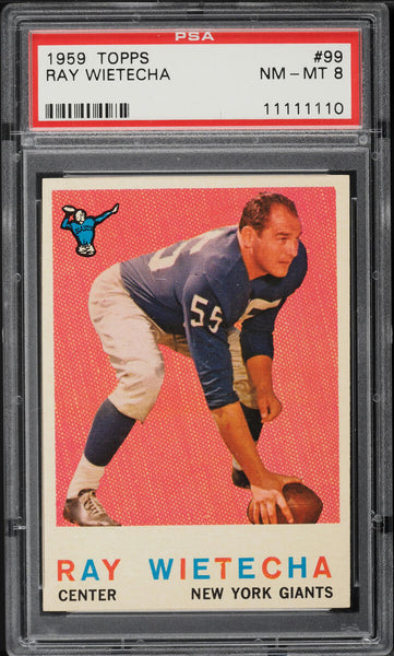 1959 Topps FB Card # 99 Ray Wietecha New York Giants PSA 8 NM-MT (MGD2)
