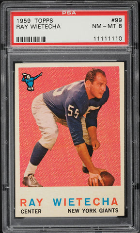 1959 Topps FB Card # 99 Ray Wietecha New York Giants PSA 8 NM-MT (MGD2)