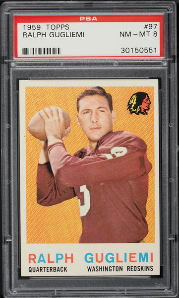 1959 Topps FB Card # 97 Ralph Gugliemi Washington Redskins HOF PSA 8 NM-MT (MGD2)