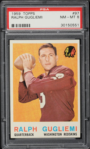 1959 Topps FB Card # 97 Ralph Gugliemi Washington Redskins HOF PSA 8 NM-MT (MGD2)