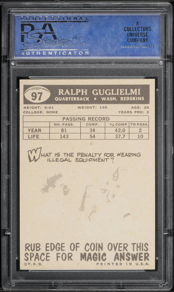 1959 Topps FB Card # 97 Ralph Gugliemi Washington Redskins HOF PSA 8 NM-MT (MGD2)