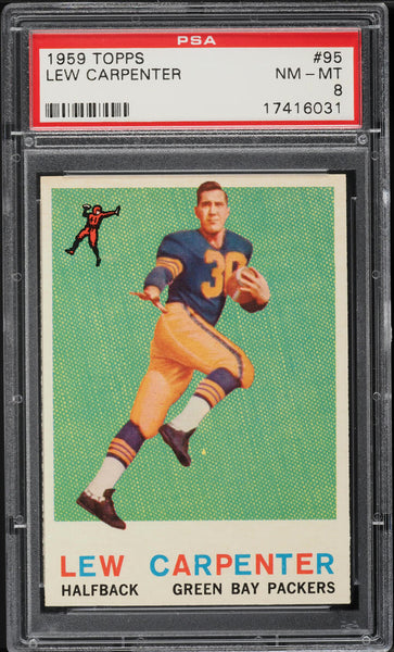 1959 Topps FB Card # 95 Lew Carpenter Green Bay Packers ROOKIE RC PSA 8 NM-MT (MGD2)