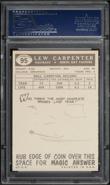 1959 Topps FB Card # 95 Lew Carpenter Green Bay Packers ROOKIE RC PSA 8 NM-MT (MGD2)