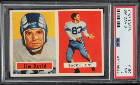 1957 Topps FB Card #150 Jim David Detroit Lions ROOKIE RC SP PSA 7 NRMT (MGD2)