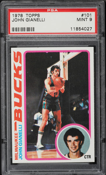 1978 Topps BkB Card #101 John Gianelli Milwaukee Bucks PSA 9 MINT (MGD2)