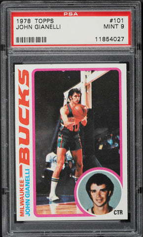1978 Topps BkB Card #101 John Gianelli Milwaukee Bucks PSA 9 MINT (MGD2)
