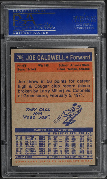 1972 Topps BkB Card #206 Joe Caldwell Carolina Cougars PSA 9 MINT (MGD2)