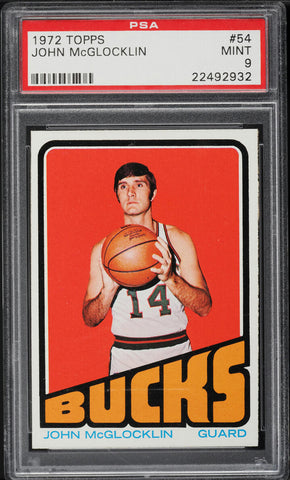 1972 Topps BkB Card # 54 John McGlocklin Milwaukee Bucks PSA 9 MINT (MGD2)