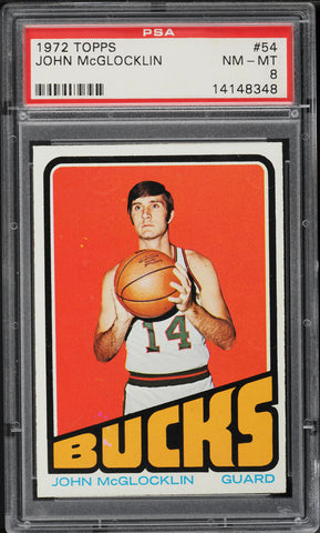 1972 Topps BkB Card # 54 John McGlocklin Milwaukee Bucks PSA 8 NM-MT (MGD2)