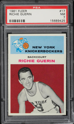 1961 Fleer BkB Card # 17 Richie Guerin New York Knicks ROOKIE RC HOF PSA 7 NRMT (MGD2)