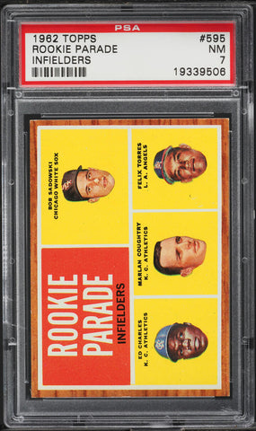 1962 Topps BB Card #595 Rookie Parade Infielders ROOKIE RC PSA 7 NRMT (MGD2)