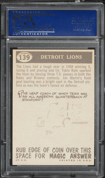 1959 Topps FB Card #139 Detroit Lions PENNANT CARD PSA 8 NM-MT (MGD2)