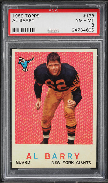 1959 Topps FB Card #138 AL Barry New York Giants ROOKIE RC PSA 8 NM-MT (MGD2)