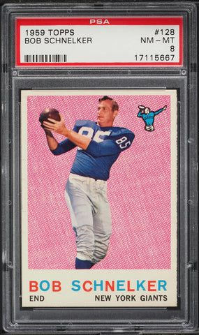 1959 Topps FB Card #128 Bob Schnelker New York Giants PSA 8 NM-MT (MGD2)