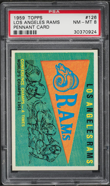 1959 Topps FB Card #126 Los Angeles Rams PENNANT CARD PSA 8 NM-MT (MGD2)
