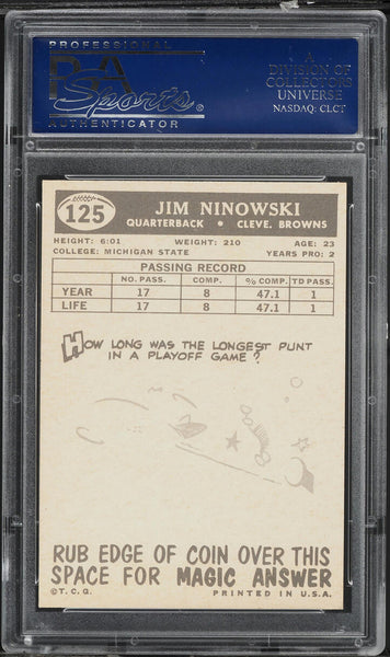1959 Topps FB Card #125 Jim Ninowski Cleveland Browns ROOKIE RC PSA 8 NM-MT (MGD2)