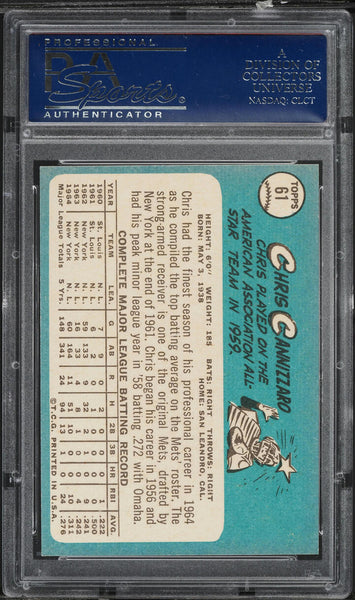 1965 Topps BB Card # 61 Chris Cannizzaro New York Mets PSA 8 NM-MT (MGD2)