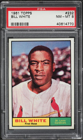 1961 Topps BB Card #232 Bill White St. Louis Cardinals HOF PSA 8 NM-MT (MGD2)