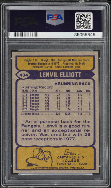 1979 Topps FB Card #434 Lenvil Elliott Cincinnati Bengals PSA 9 MINT (MGD2)