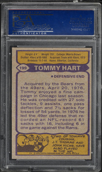 1979 Topps FB Card #199 Tommy Hart Chicago Bears PSA 9 MINT (MGD2)
